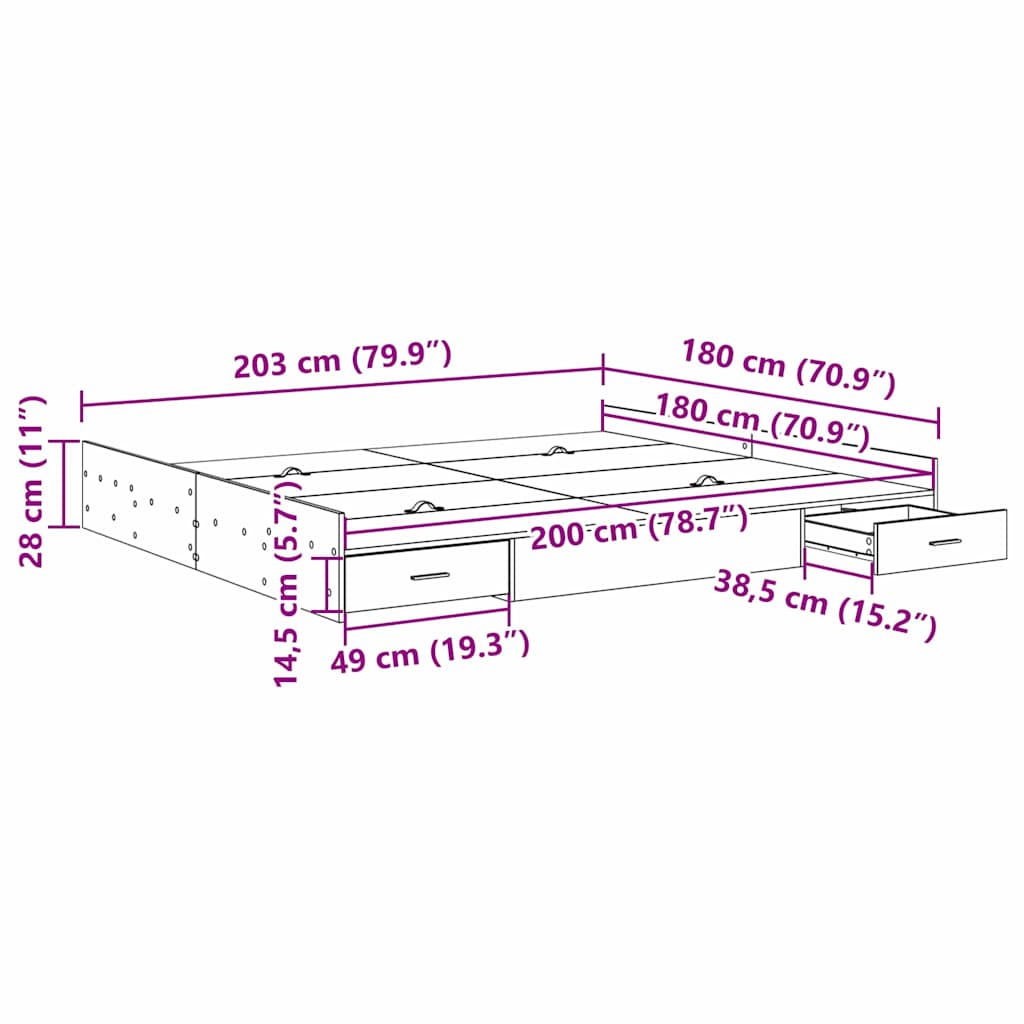 Seng med opbevaring Beton Grå 180 x 200 cm Konstrueret træ