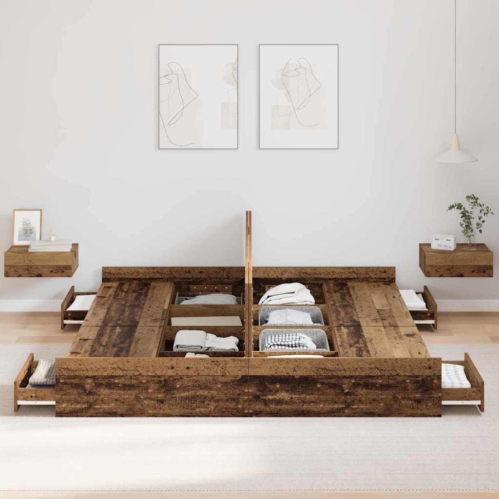 Seng med opbevaring Gammelt træ 180 x 200 cm Konstrueret træ
