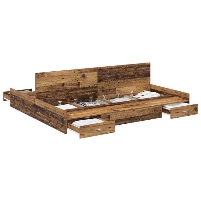 Seng med opbevaring Gammelt træ 180 x 200 cm Konstrueret træ