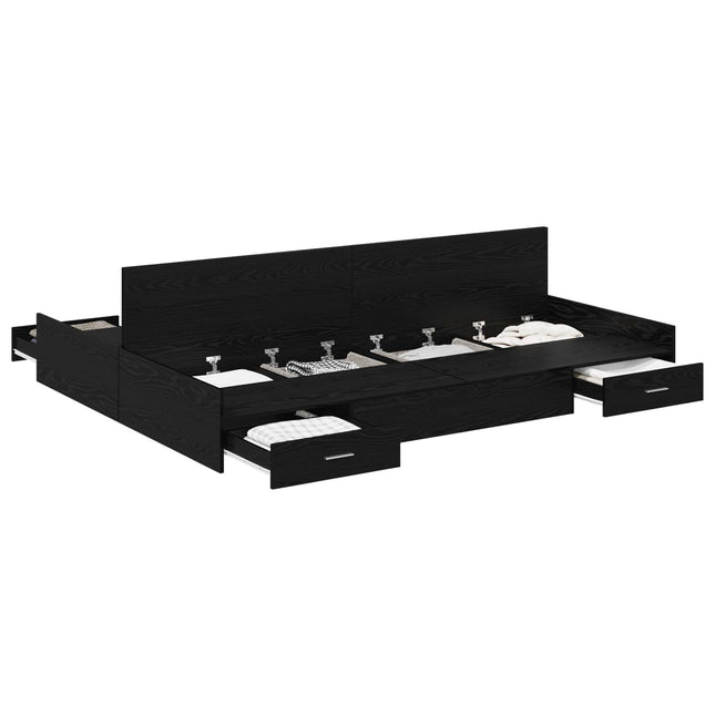 Seng med opbevaring Sort eg 160 x 200 cm Konstrueret træ