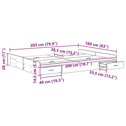 Seng med opbevaring Sonoma eg 160 x 200 cm Konstrueret træ