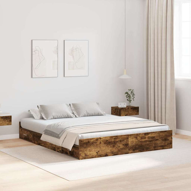 Seng med opbevaring Røget eg 160 x 200 cm Konstrueret træ