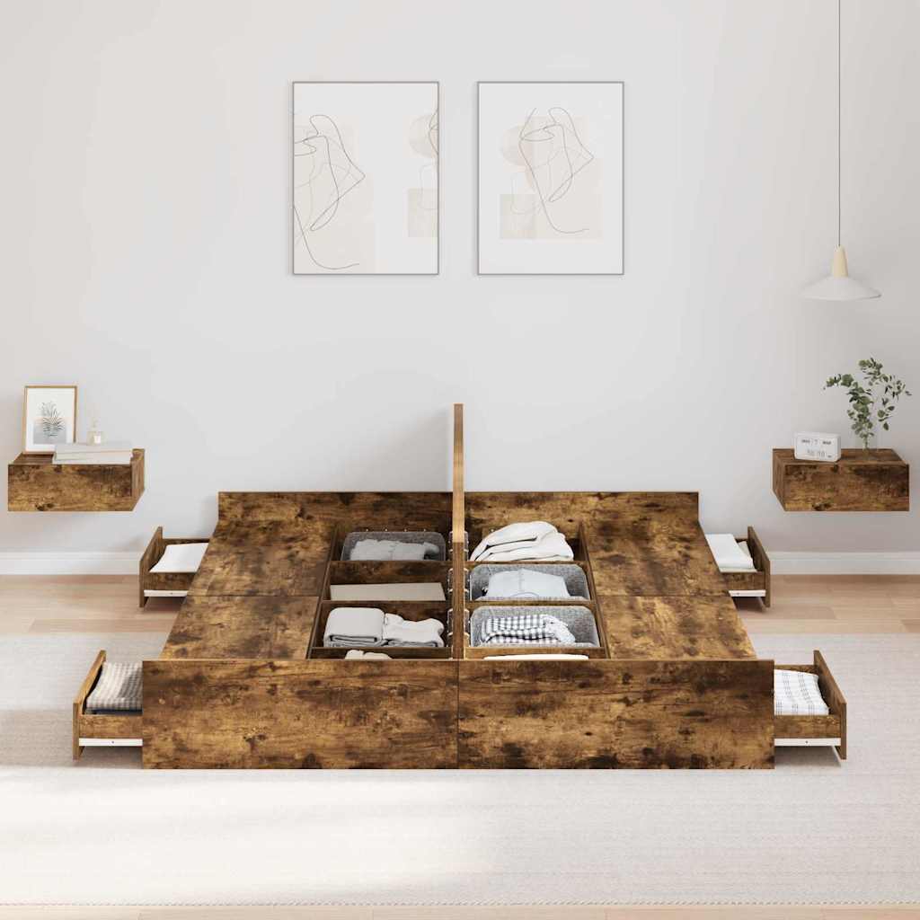 Seng med opbevaring Røget eg 160 x 200 cm Konstrueret træ