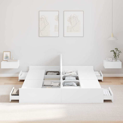 Seng med opbevaring med dør Hvid 150 x 200 cm Konstrueret træ