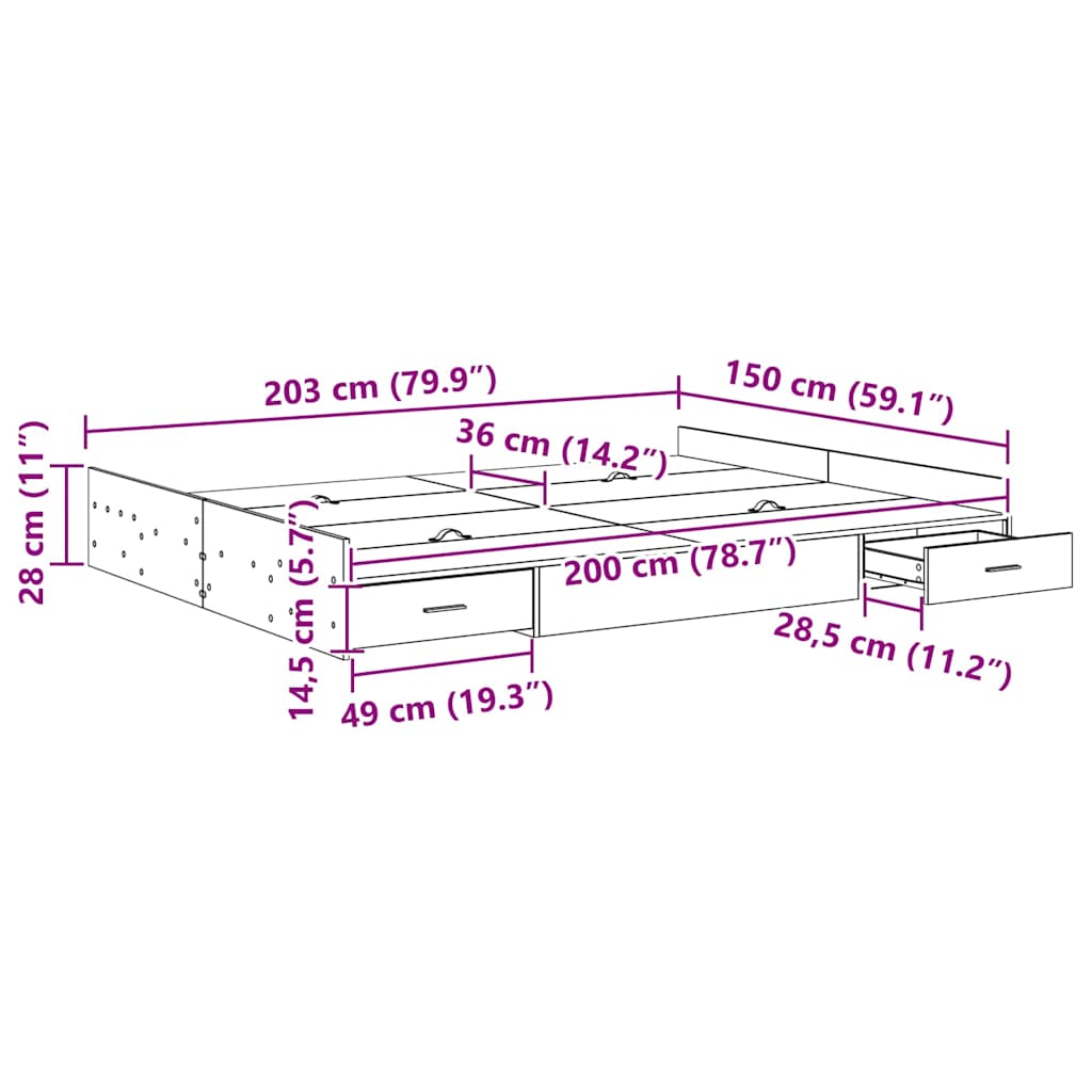 Seng med opbevaring Hvid 150 x 200 cm Konstrueret træ