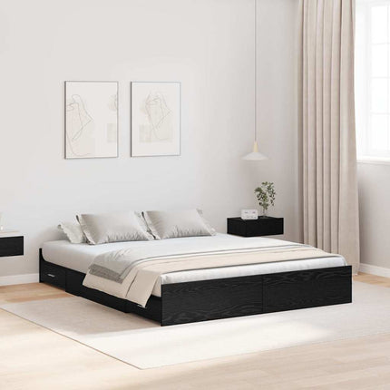 Seng med opbevaring Sort eg 150 x 200 cm Konstrueret træ