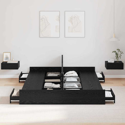 Seng med opbevaring Sort eg 150 x 200 cm Konstrueret træ