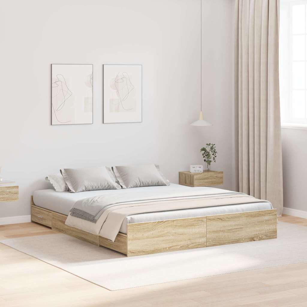 Seng med opbevaring Sonoma eg 150 x 200 cm Konstrueret træ