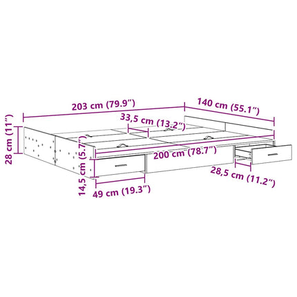 Seng med opbevaring Røget eg 140 x 200 cm Konstrueret træ