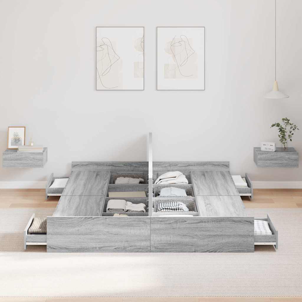 Seng med opbevaring Grå Sonoma 140 x 200 cm Konstrueret træ