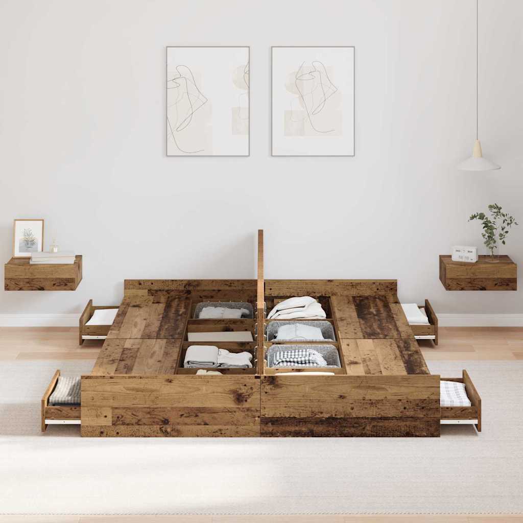 Seng med opbevaring Gammelt træ 140 x 200 cm Konstrueret træ