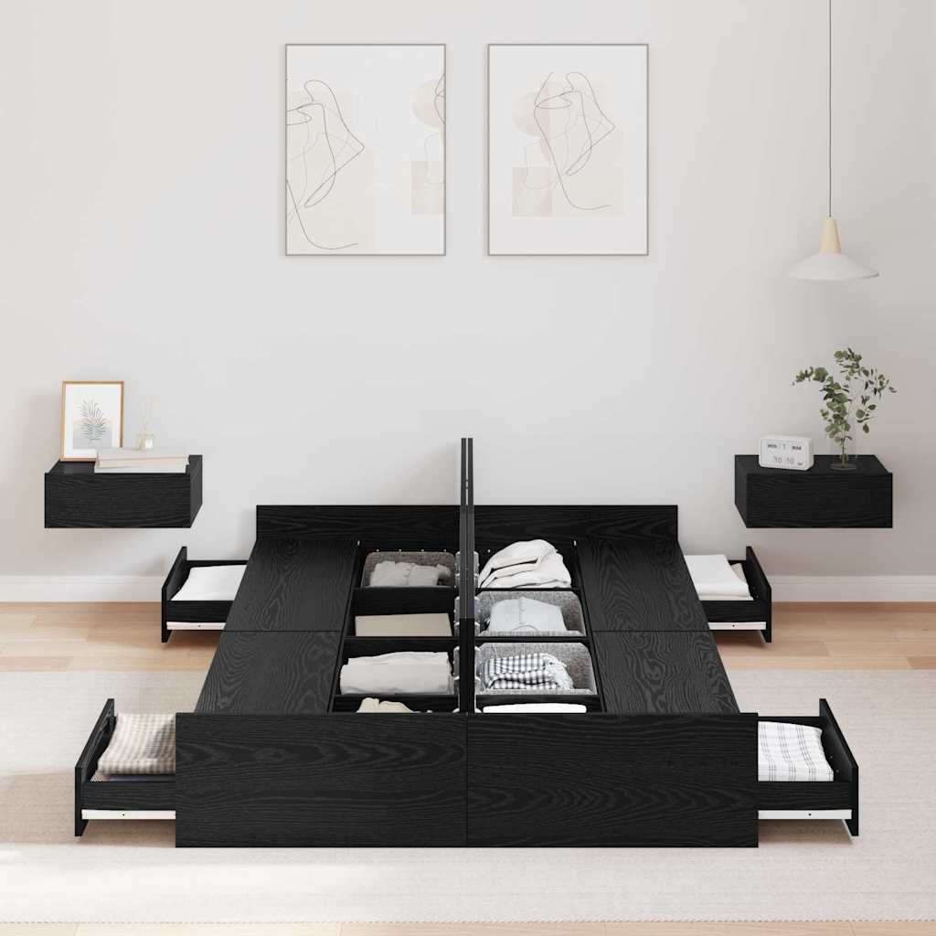 Seng med opbevaring Sort eg 120 x 200 cm Konstrueret træ