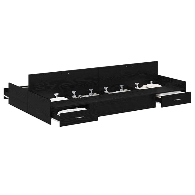 Seng med opbevaring Sort eg 120 x 200 cm Konstrueret træ