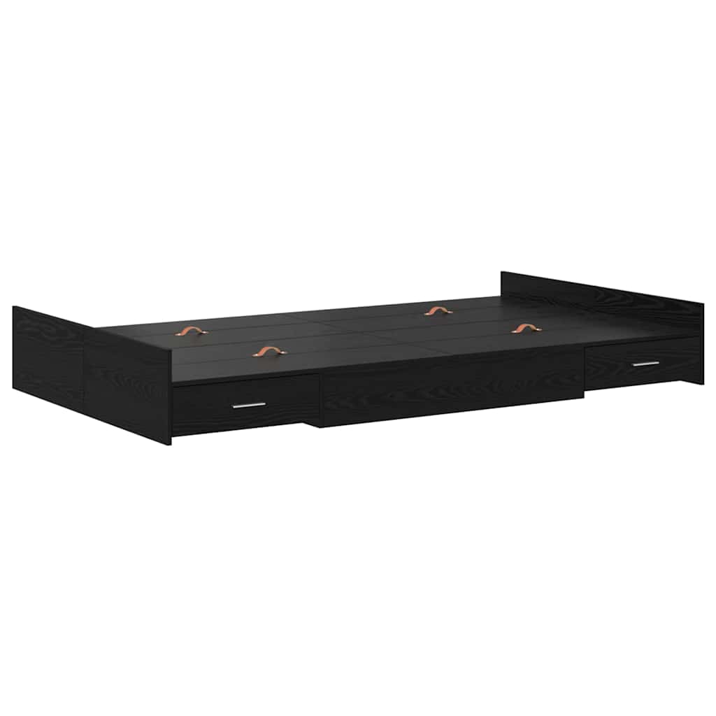 Seng med opbevaring Sort eg 120 x 200 cm Konstrueret træ
