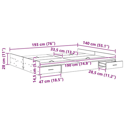 Seng med opbevaring Hvid 140 x 190 cm Konstrueret træ
