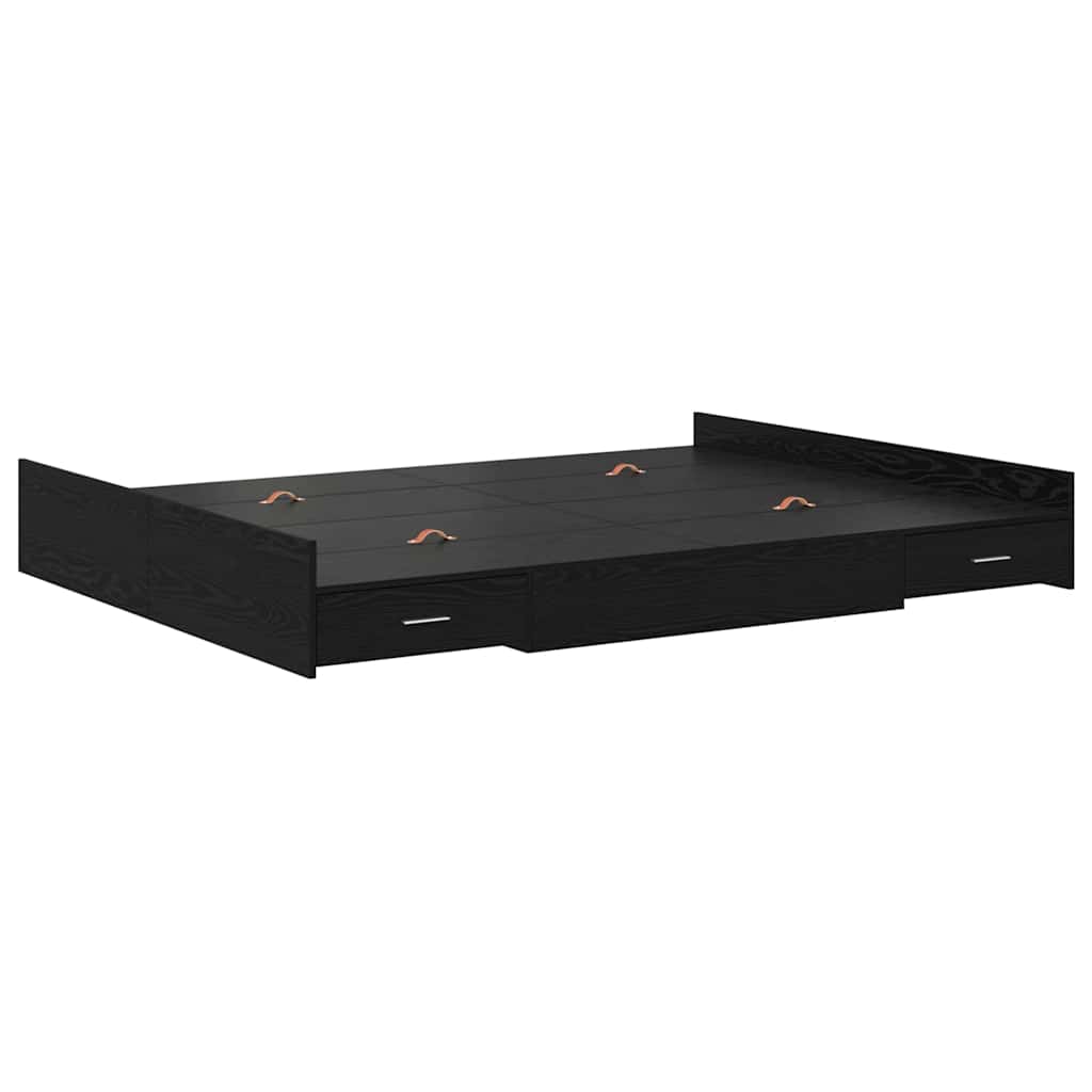 Seng med opbevaring Sort eg 140 x 190 cm Konstrueret træ