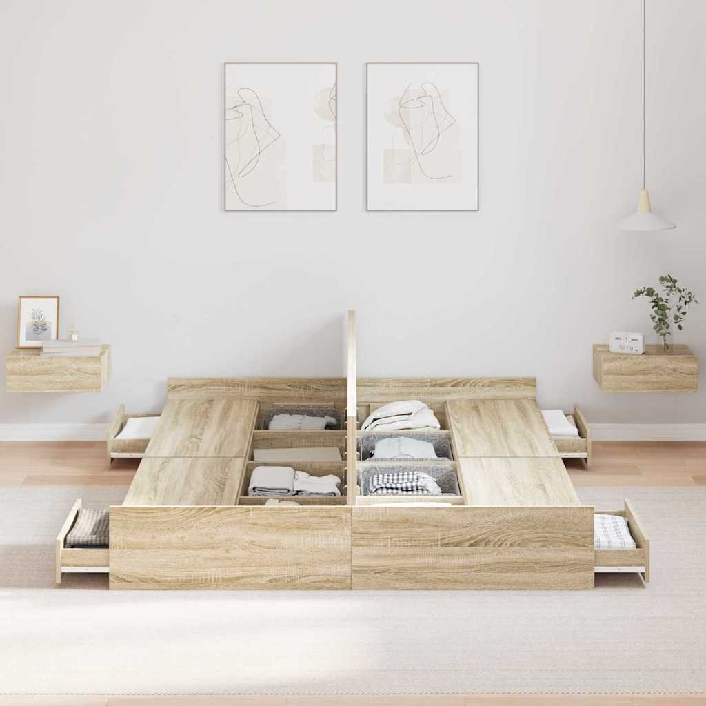 Seng med opbevaring Sonoma eg 140 x 190 cm Konstrueret træ