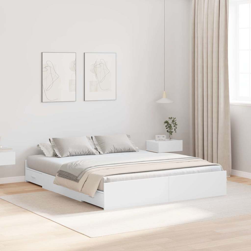 Seng med opbevaring Hvid 135 x 190 cm Konstrueret træ