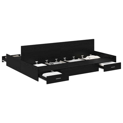 Seng med opbevaring Sort eg 135 x 190 cm Konstrueret træ