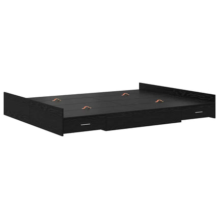 Seng med opbevaring Sort eg 135 x 190 cm Konstrueret træ