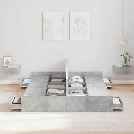 Seng med opbevaring Beton Grå 135 x 190 cm Konstrueret træ