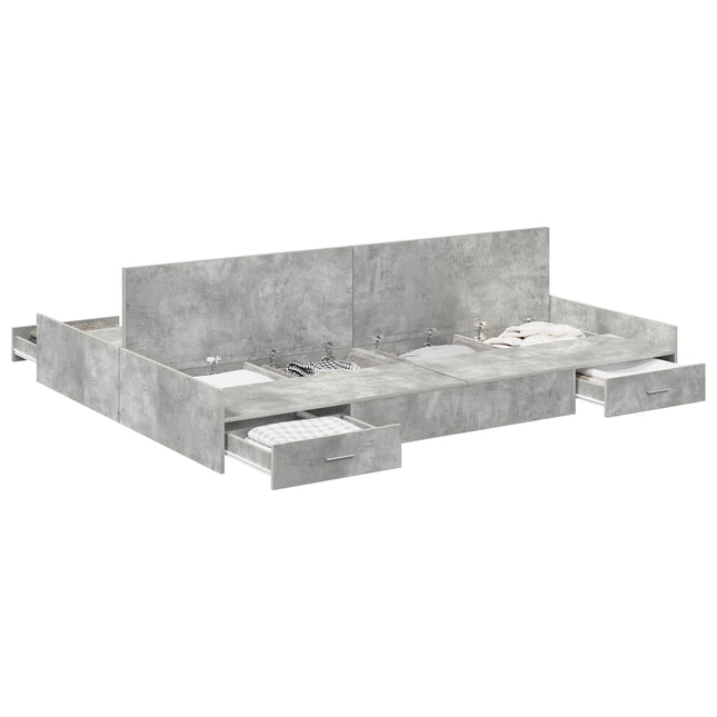 Seng med opbevaring Beton Grå 135 x 190 cm Konstrueret træ