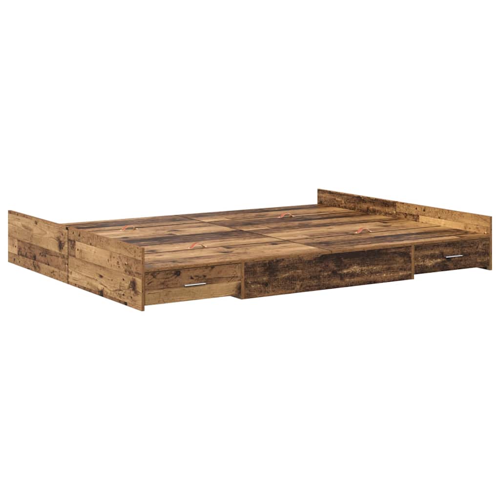 Seng med opbevaring Gammelt træ 135 x 190 cm Konstrueret træ