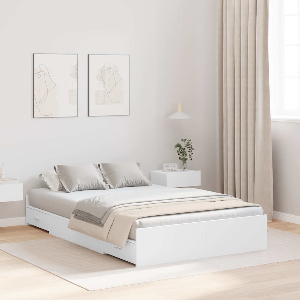 Seng med opbevaring Hvid 120 x 190 cm Konstrueret træ