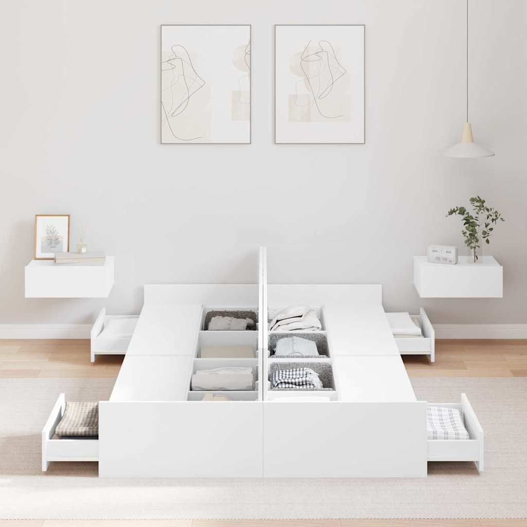 Seng med opbevaring Hvid 120 x 190 cm Konstrueret træ