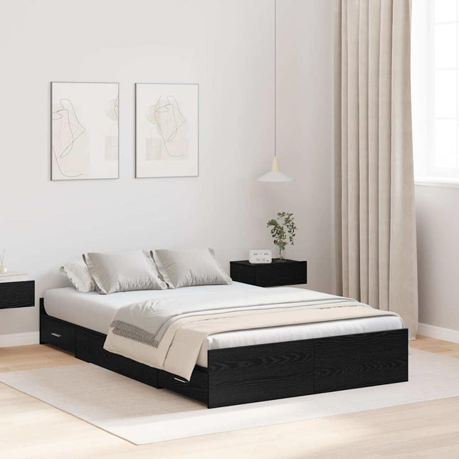 Seng med opbevaring Sort eg 120 x 190 cm Konstrueret træ