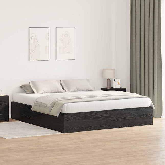 Seng med opbevaring Sort eg 200 x 200 cm Konstrueret træ