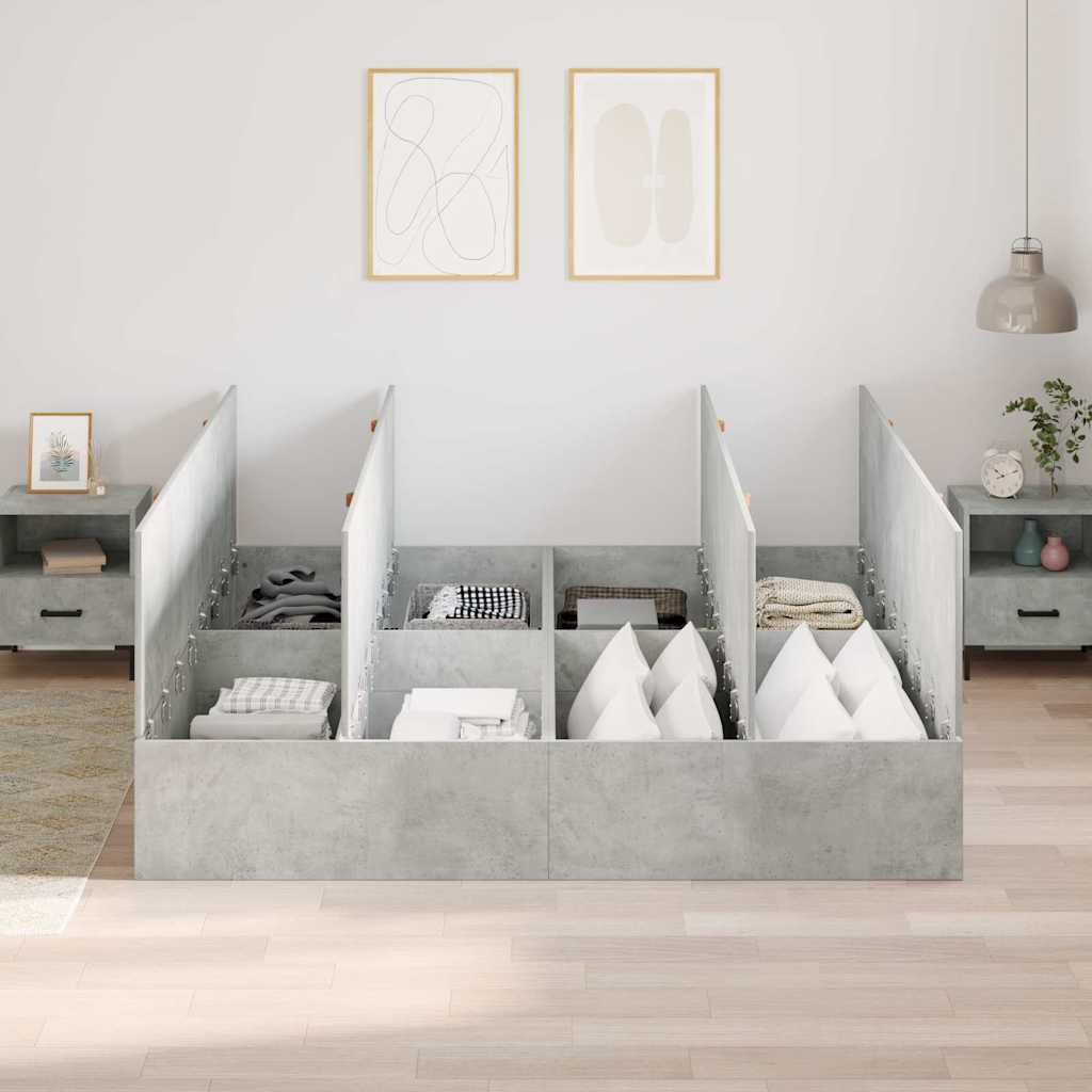 Seng med opbevaring Beton Grå 200 x 200 cm Konstrueret træ