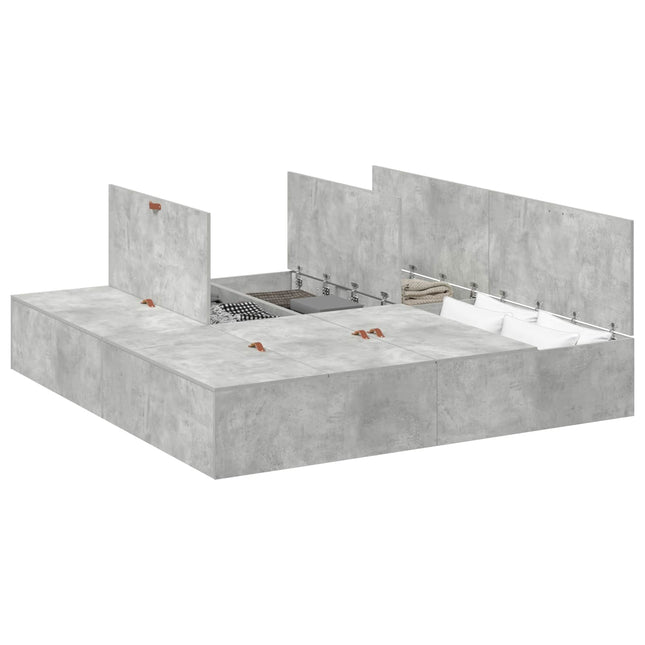 Seng med opbevaring Beton Grå 200 x 200 cm Konstrueret træ