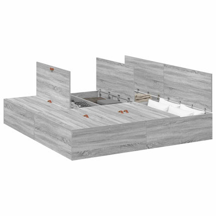 Seng med opbevaring Grå Sonoma 200 x 200 cm Konstrueret træ