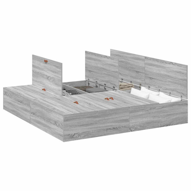 Seng med opbevaring Grå Sonoma 200 x 200 cm Konstrueret træ