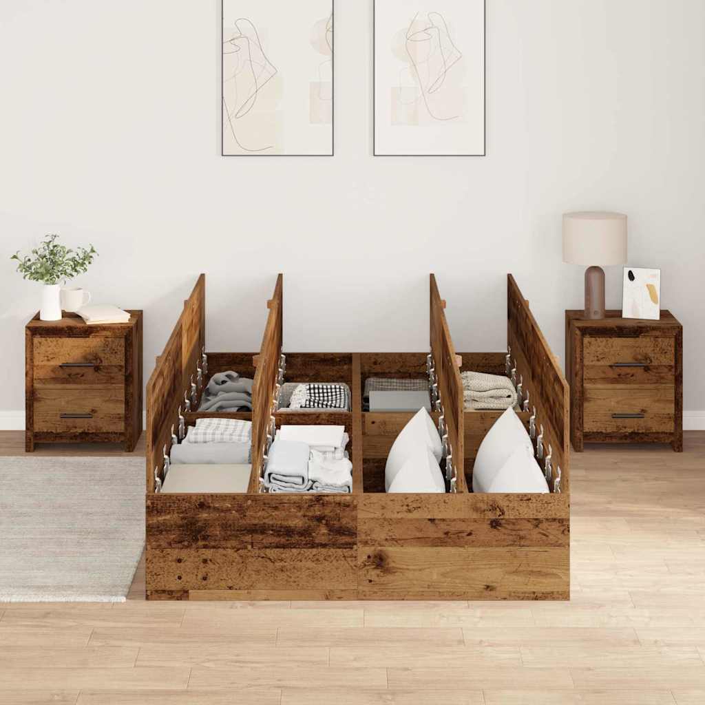 Seng med opbevaring Gammelt træ 120 x 200 cm Konstrueret træ