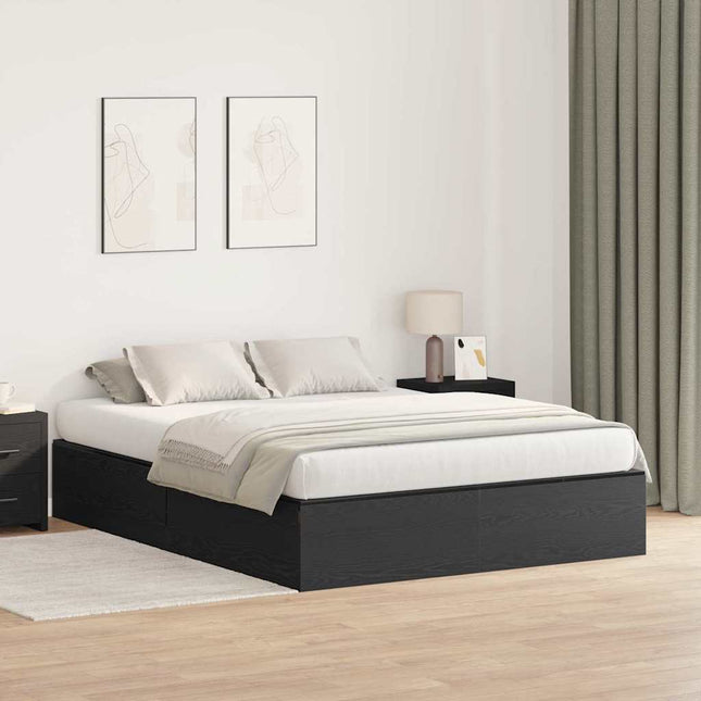 Seng med opbevaring Sort eg 140 x 200 cm Konstrueret træ