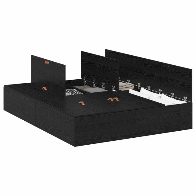 Seng med opbevaring Sort eg 150 x 200 cm Konstrueret træ