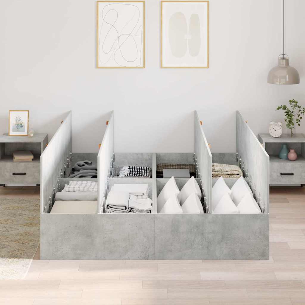 Seng med opbevaring Beton Grå 150 x 200 cm Konstrueret træ