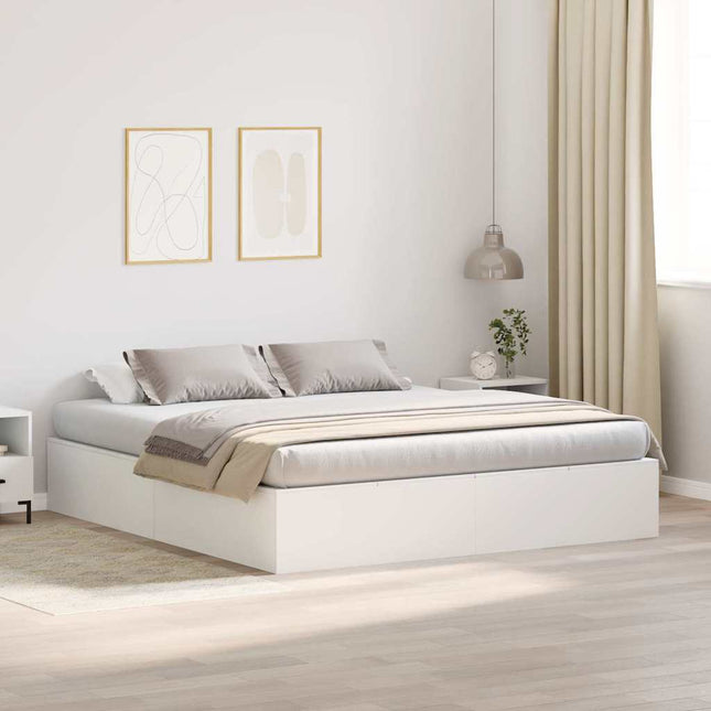 Seng med opbevaring Hvid 180 x 200 cm Konstrueret træ