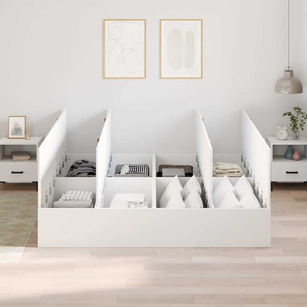 Seng med opbevaring Hvid 180 x 200 cm Konstrueret træ