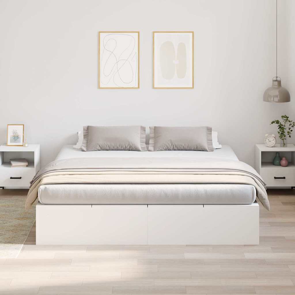 Seng med opbevaring Hvid 180 x 200 cm Konstrueret træ