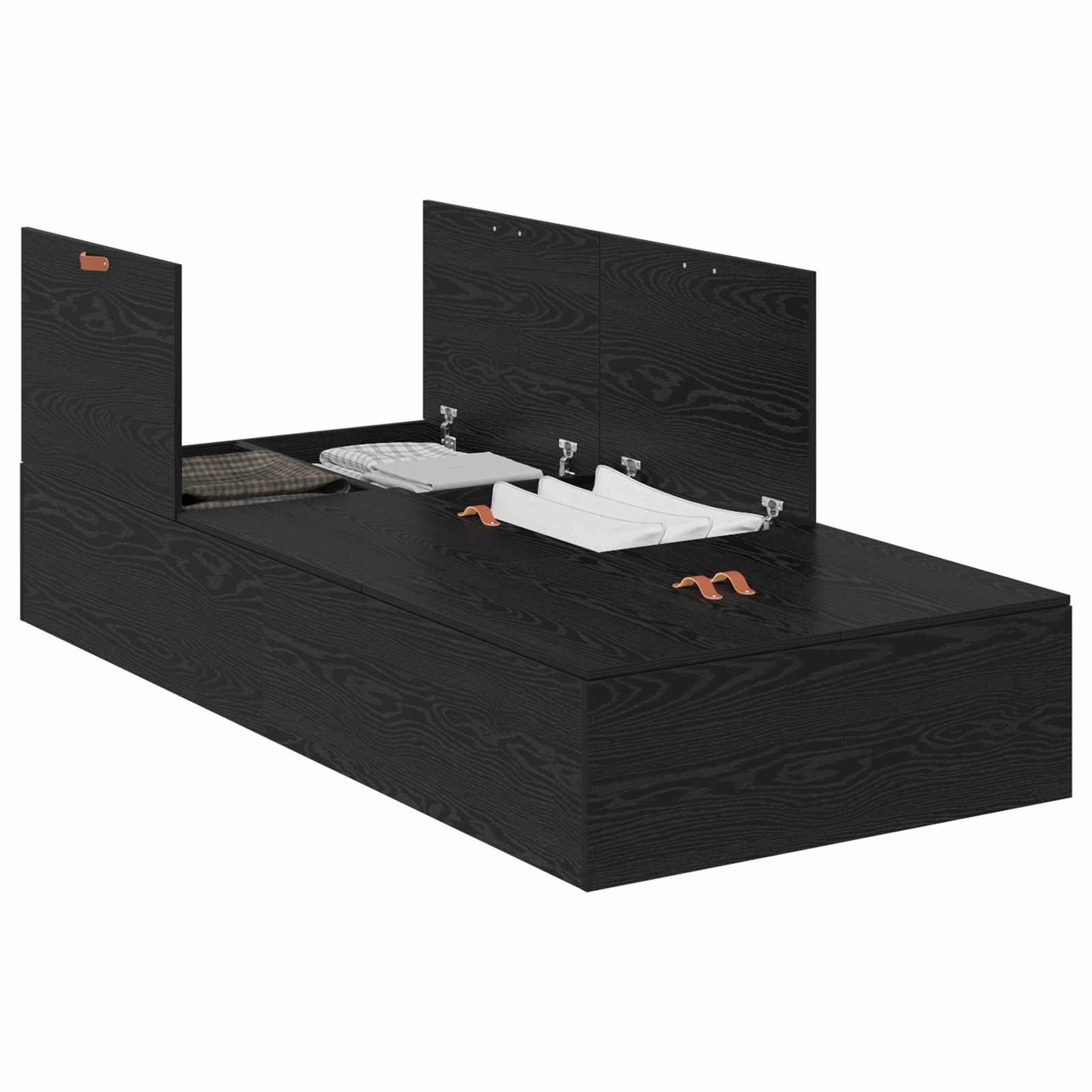 Seng med opbevaring Sort eg 70 x 190 cm Konstrueret træ