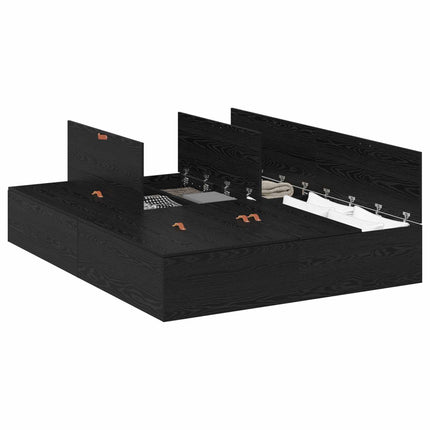Seng med opbevaring Sort eg 140 x 190 cm Konstrueret træ