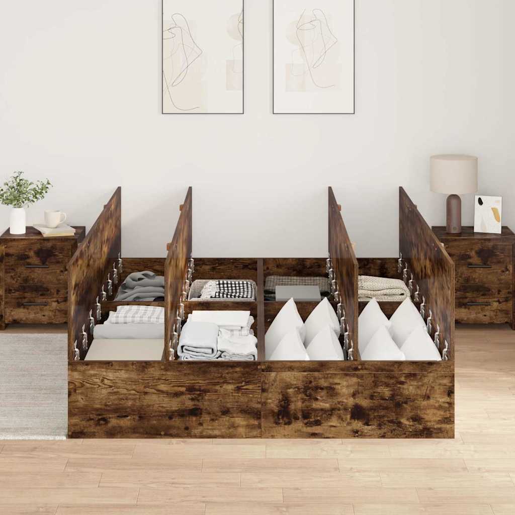 Seng med opbevaring Røget eg 140 x 190 cm Konstrueret træ