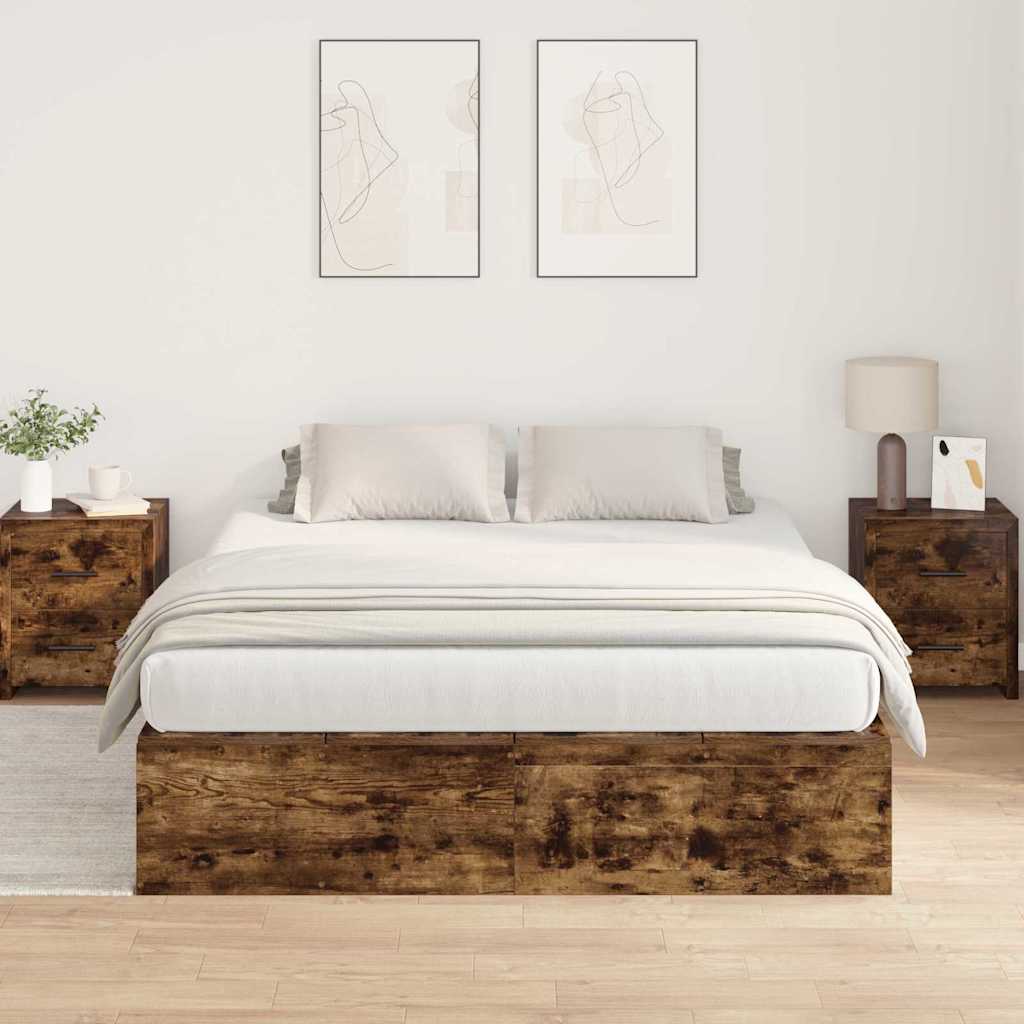 Seng med opbevaring Røget eg 140 x 190 cm Konstrueret træ