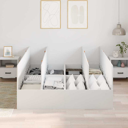 Seng med opbevaring med dør Hvid 135 x 190 cm Konstrueret træ