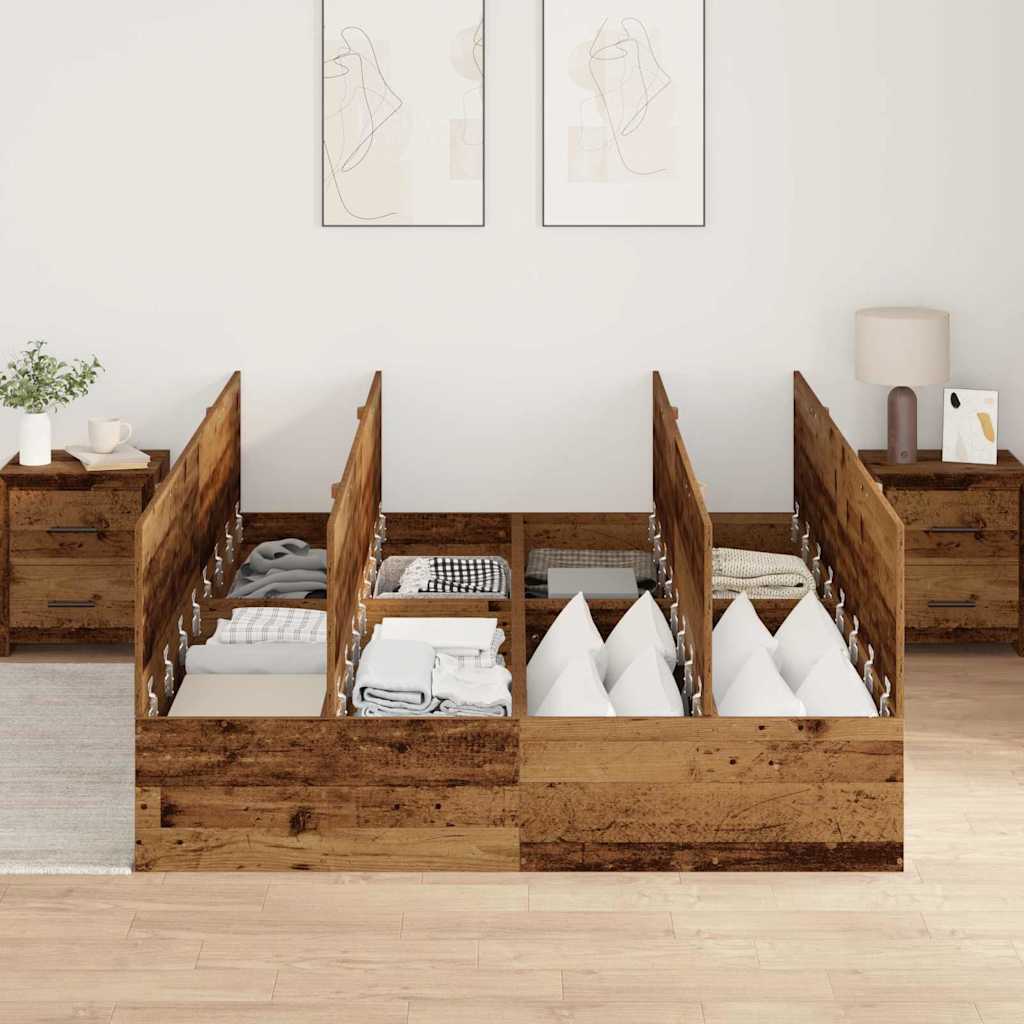Seng med opbevaring Gammelt træ 135 x 190 cm Konstrueret træ
