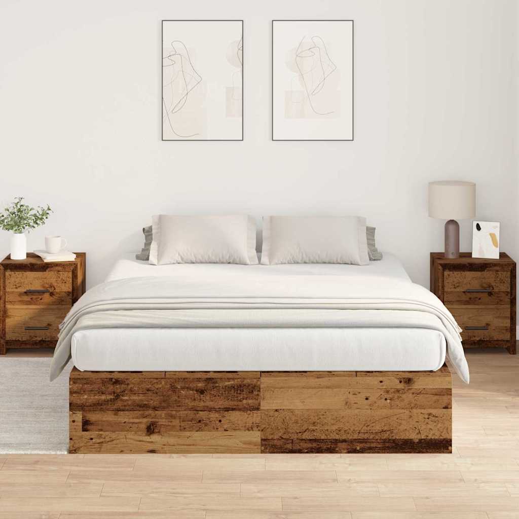 Seng med opbevaring Gammelt træ 135 x 190 cm Konstrueret træ