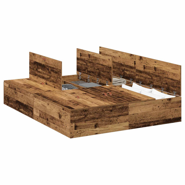 Seng med opbevaring Gammelt træ 135 x 190 cm Konstrueret træ